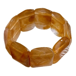 Amber marble patterned resin elastic bracelet with high-quality polished rectangular links