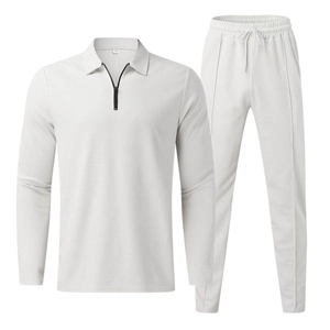 Ensemble deux pièces pour hommes en maille gaufrée blanche avec polo et pantalon