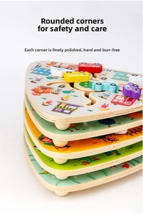 Detailed side view of multi-layer wooden city puzzle with rounded edges and smooth finish