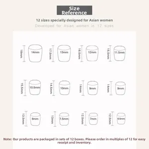 Tableau des tailles avec 12 dimensions pour faux ongles œil de chat en millimètres
