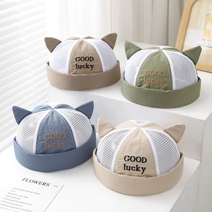 Kids Cat Ears Miki Hat No Brim Skull Cap Breathable Mesh Embroidery Toddler Sun Protection Headwear