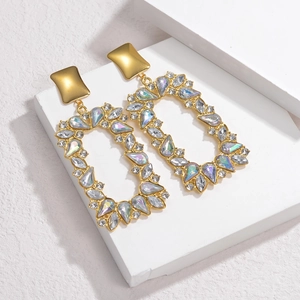 Elegant gold square rhinestone drop earrings with colorful crystals for women