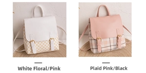 Detaillierter Vergleich von rosa kariertem und weißem Monogramm Mini-Rucksack aus PU