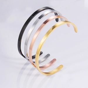 Cuff Bracelet 304 Stainless Steel C Shaped Open Bangle Polished Brushed Finish 18K Gold Plated Minimalist Jewelry