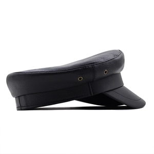 Casquette militaire classique en cuir PU noir avec œillet métallique et visière