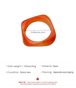 Orangefarbenes Harzarmband, unregelmäßige Form, 6,3 cm Durchmesser und 54 g Gewicht