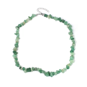 Detailed view of natural irregular green crystal stone necklace with adjustable clasp