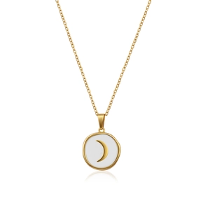 Titanium steel gold necklace with white shell moon pendant on a minimalist chain