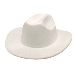 Detailed view of a white western cowboy felt hat with classic crown and wide brim