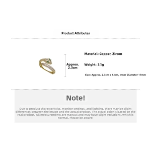 Detailed size specifications of the gold-plated snake ring with white cubic zirconia