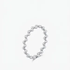 925 Sterling Silver Beaded Ring For Women Minimalist Irregular Silver Beans Stackable Finger Jewelry Polished Finish