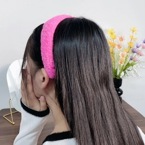 Pink faux rabbit fur headband for women stylish plush hair accessory for daily styling