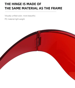 Detail of red translucent PC frame showing integrated durable hinge construction