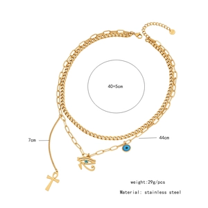 Detailed size and weight specs for gold stainless steel layered evil eye cross necklace