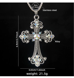 Detailed view of the 6.9cm hip-hop cross pendant with vibrant multi-color rhinestones