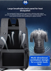Detail of breathable padded back panel with air convection design for cool carrying comfort