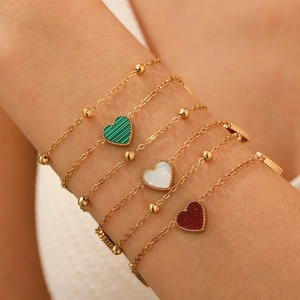 Double Layer Stainless Steel Heart Bracelet For Women Gold Plated Shell Inlay Triple Heart Pendant Minimalist Fashion Jewelry