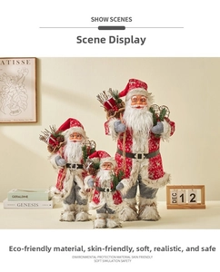 Three plush Santa Claus figurines in different sizes with knitted clothes for home decor