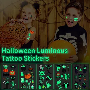 Halloween Luminous Tattoo Stickers Night Glow Fluorescent Waterproof Cartoon Face Body Decals For Kids Party