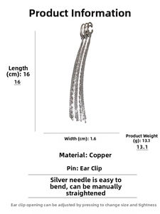 Detailed specs of 16cm triple-layer tassel ear clips in copper with adjustable size