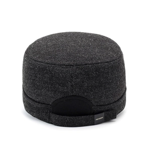 Men's winter military cap in dark grey wool blend with ear flaps and adjustable strap