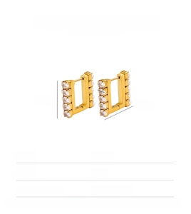 Detailed spec sheet for gold stainless steel earrings with cubic zirconia and dimensions