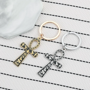 Ancient Egyptian Ankh keychains in gold and silver finish with hieroglyphic details