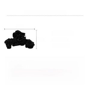 Detailed view of large black ruffled fabric hair claw clip with size 13x4.5cm and weight 41.6g
