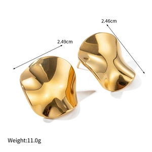 Polished 18k gold plated stainless steel irregular wave stud earrings for women