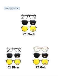 Three colors of metal magnetic clip-on polarized sunglasses with gray and night vision lenses
