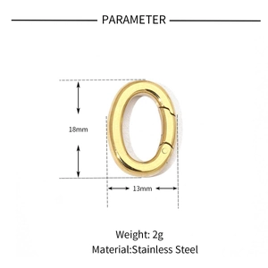 Technical drawing of gold stainless steel oval spring clasp with 18x13mm dimensions