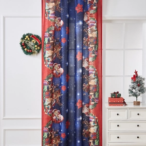 Blue and red American Christmas theme blackout curtains with festive bear and snowflake prints