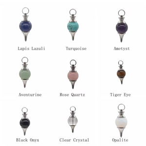 Natural Crystal Gemstone Pendulum Pendant Necklace Spiritual Healing Dowsing Jewelry Vintage Alloy Metal For Women Men