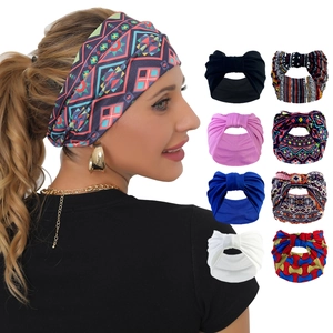 Bohemian Wide Headbands Stretchy Polyester Printed Hair Bands For Yoga Sports Women Ethnic Knotted Headwraps