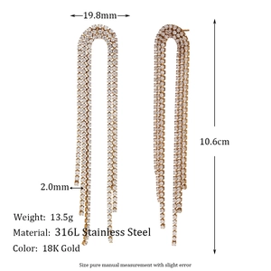 Elegant 18K gold plated stainless steel U-shaped fringe earrings with cubic zirconia stones