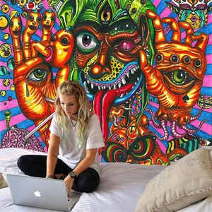 Grande tapisserie d'art psychédélique avec motifs surréalistes pour décor mural
