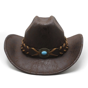 Vintage brown western cowboy hat with turquoise leather band and weathered texture