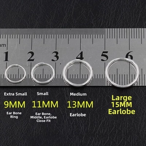 Size chart for S999 sterling silver hoop earrings with precise diameter measurements