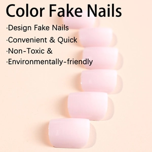 Translucent soft pink press-on toenails with a glossy finish for a minimalist summer look