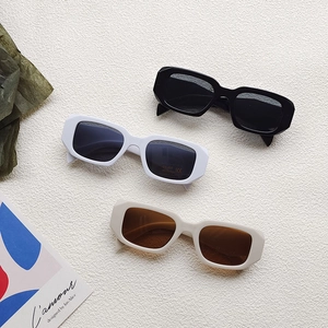 Vintage rectangle kids sunglasses in black, white and beige with UV400 protection