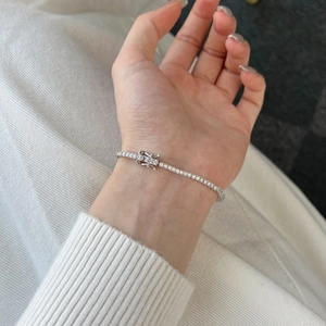Classic S925 sterling silver tennis bracelet with white round cubic zirconia on a wrist