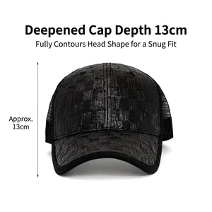 Breathable black straw baseball cap for summer with deep crown and mesh back design