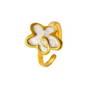 Minimalist 18k gold plated stainless steel floral ring with white enamel flower petals