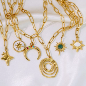 Luxurious 14K gold plated stainless steel chunky chain necklaces with celestial charms