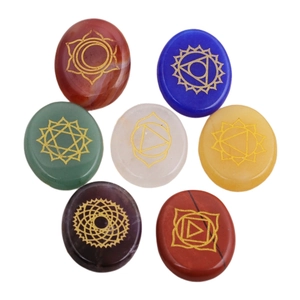 Natural Stone Chakra Healing Crystals Polished Engraved Gold Symbols Meditation Yoga Home Decor Ornaments