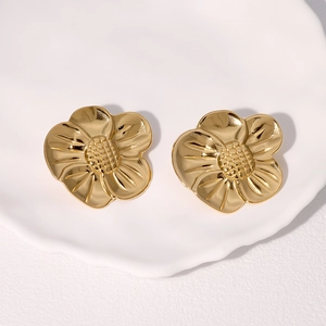 Orecchini a fiore in acciaio inossidabile placcato oro 18k su piatto in ceramica