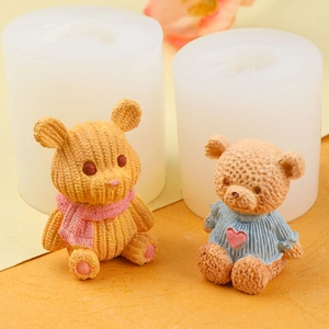 3D bear silicone mold set for textured aromatherapy candles and resin crafts