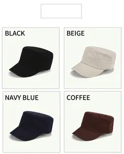 Flat top military caps collection showing black, beige, navy blue, and coffee color options