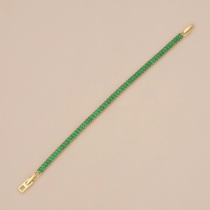 Bracelet tennis doré élégant avec des pierres de zircone rectangulaires vert émeraude