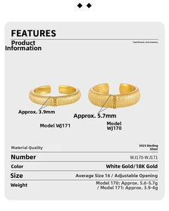 Detailed size and weight chart for minimalist S925 sterling silver open rings